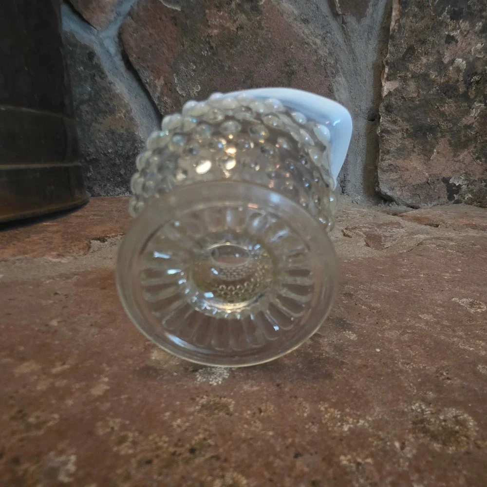Fenton Hobnail Opalescent Milk Glass Footed Creamer Vintage Clear White Pitcher